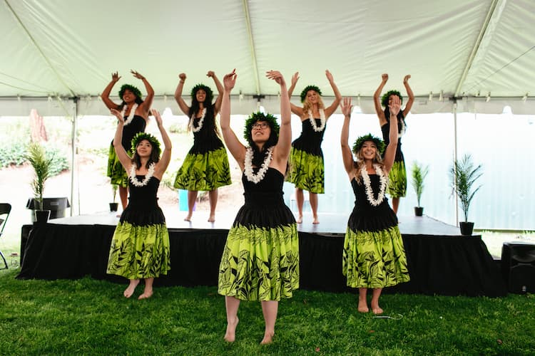 Hawaiian dancers performing at a previous luau